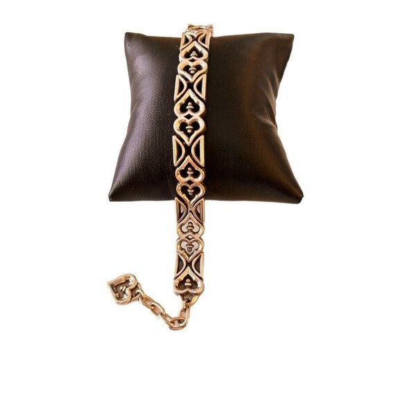 Chunky Silvertone Heart Link Bracelet 7.5"-8.5" Lobster Clasp - Picture 2 of 6